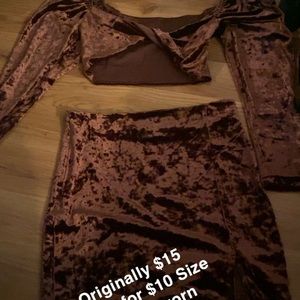 Brown long sleeve two piece set